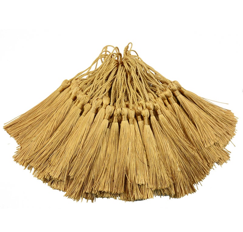 Makhry 100pcs 13cm/5 Inch Silky Floss Bookmark Tassels with 2-Inch Cord Loop and Small Chinese Knot for Jewelry Making, Souvenir, Bookmarks, DIY Craft Accessory (Champange) - Image 1